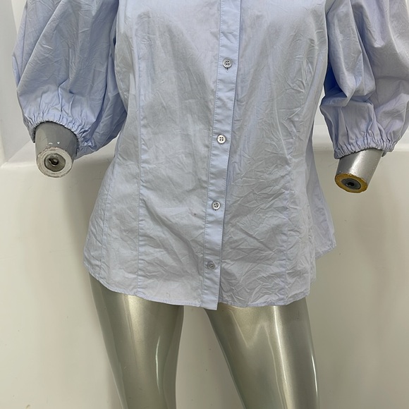 Karen Millen Quarter Balloon Sleeves Blue Button Up Shirt Top K4 - Picture 7 of 13